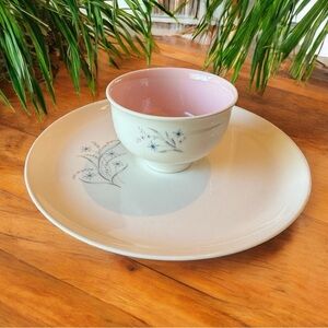 Vintage Taylor Smith Taylor Serving Plate & Bowl Set – Pink Interior, Floral